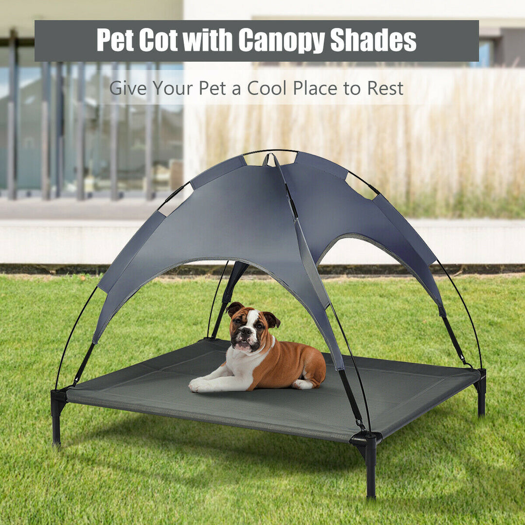 42 Portable Elevated Dog Cot Outdoor Cooling Pet Bed w/ Removable Canopy Shade Image 4