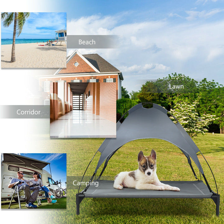 42 Portable Elevated Dog Cot Outdoor Cooling Pet Bed w/ Removable Canopy Shade Image 4