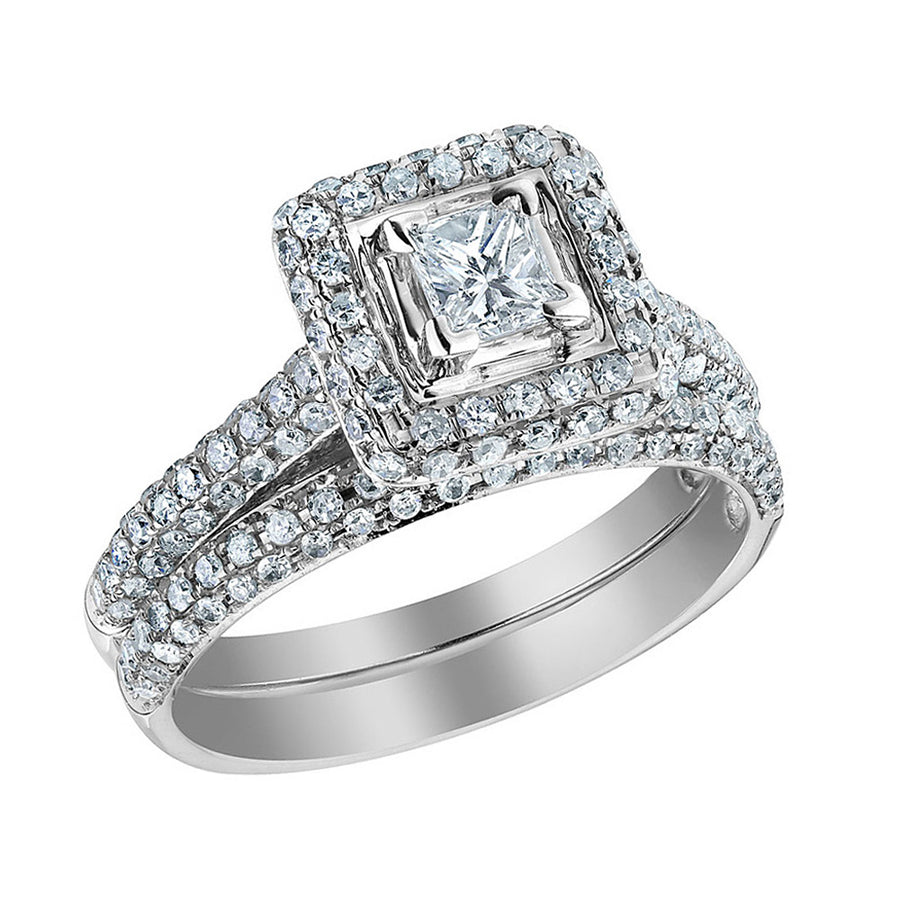 1.25 Carat (ctw H-II1-I2) Princess Cut Diamond Engagement Ring and Wedding Band Set in 14K White Gold Image 1