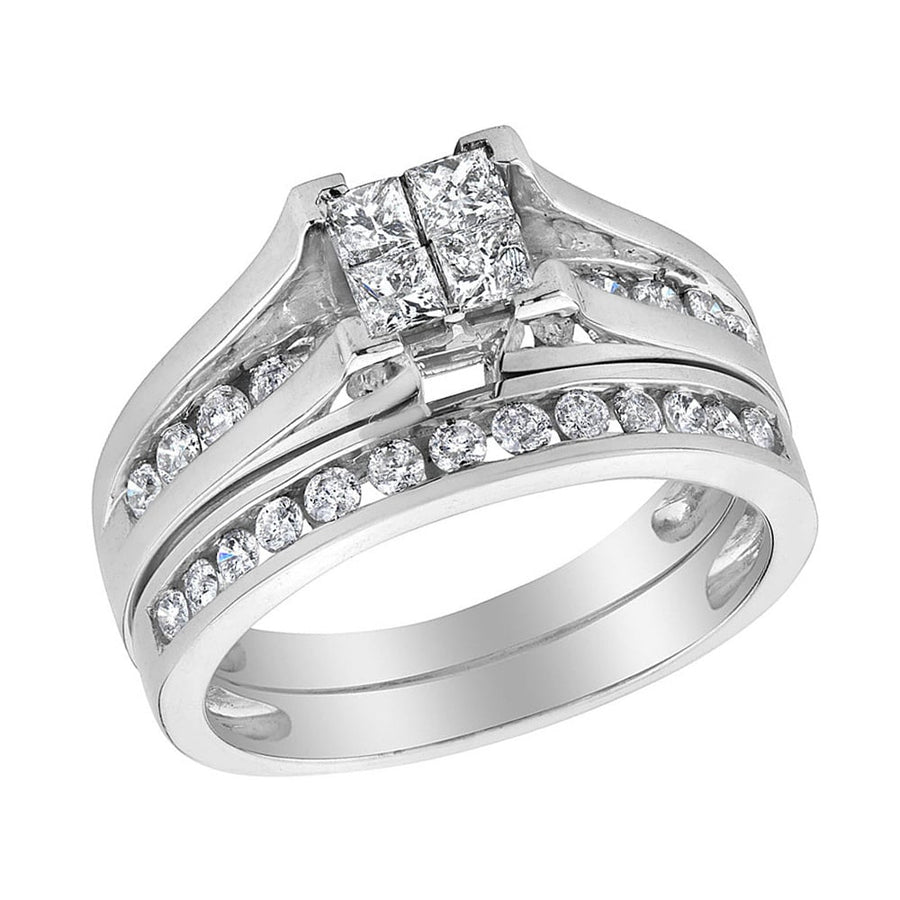 9/10 Carat (ctw I1-I2I-J) Princess Cut Diamond Engagement Ring and Bridal Wedding Band Set in 14K White Gold Image 1