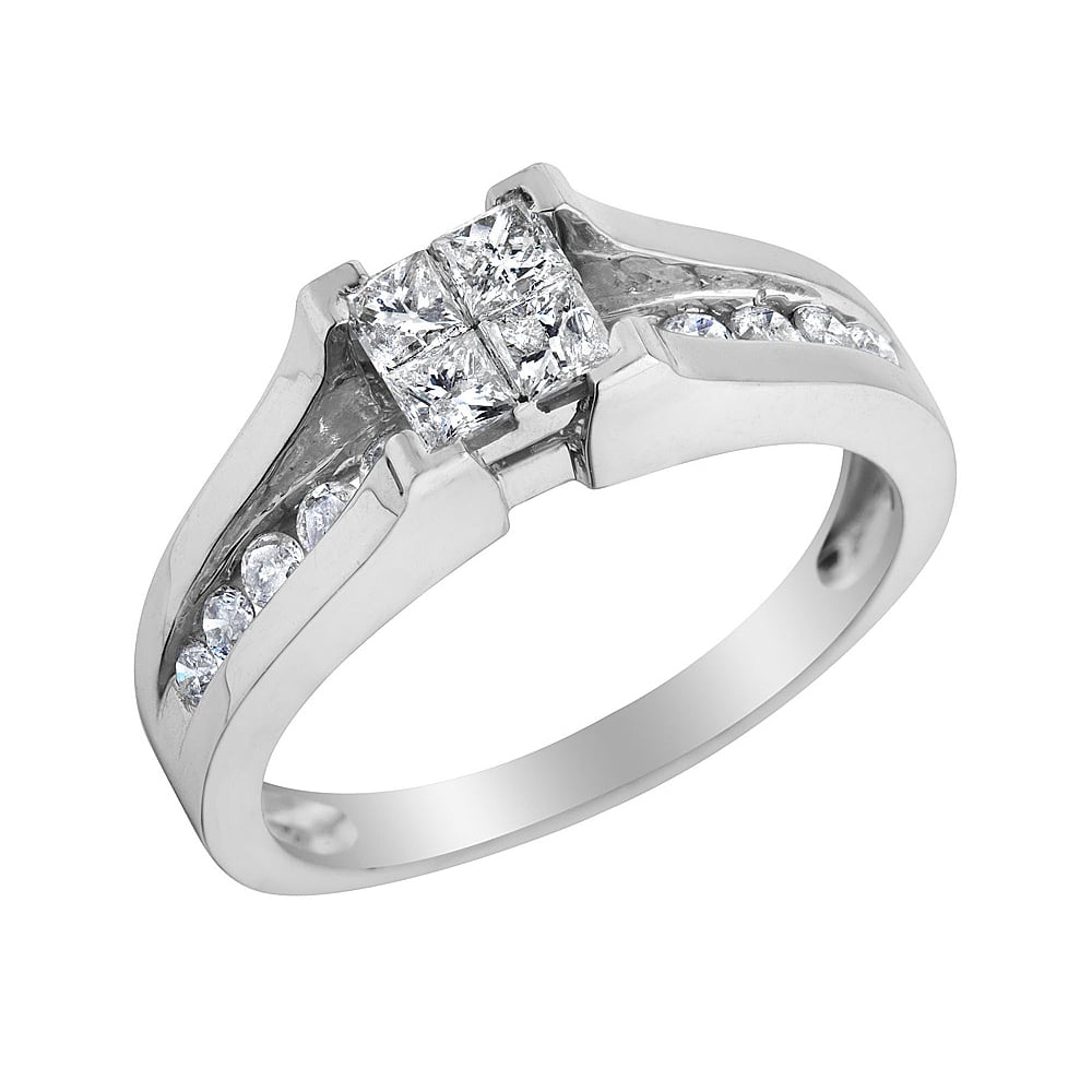 9/10 Carat (ctw I1-I2I-J) Princess Cut Diamond Engagement Ring and Bridal Wedding Band Set in 14K White Gold Image 2