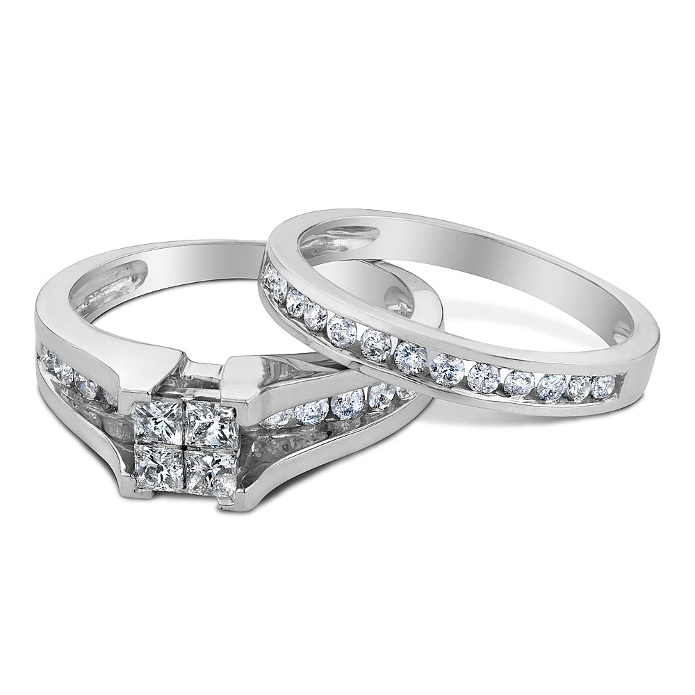 9/10 Carat (ctw I1-I2I-J) Princess Cut Diamond Engagement Ring and Bridal Wedding Band Set in 14K White Gold Image 4