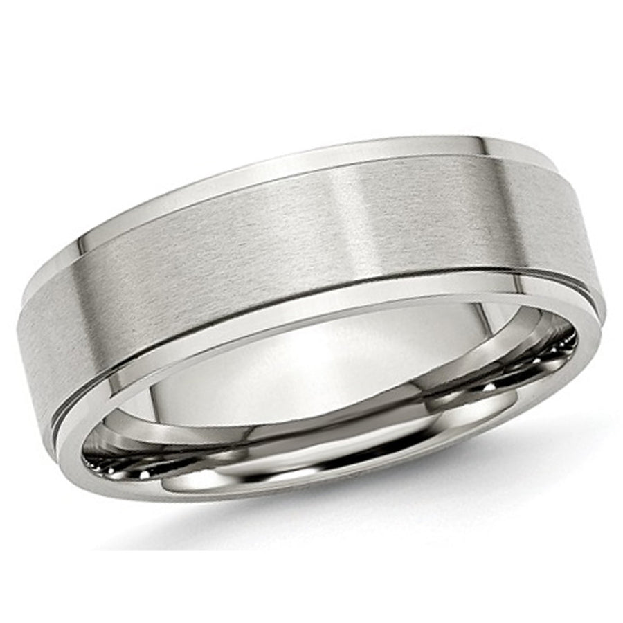 Mens Chisel 7mm Stainless Steel Comfort Fit Ridged Wedding Band Ring with Ridge Image 1