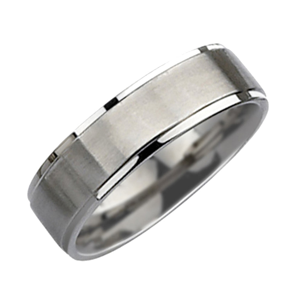 Mens Chisel 7mm Stainless Steel Comfort Fit Ridged Wedding Band Ring with Ridge Image 2