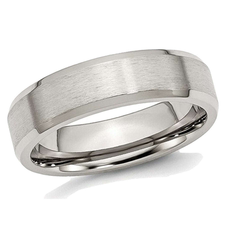 Mens Chisel 6mm Stainless Steel Beveled Comfort Fit Wedding Band Ring Image 1
