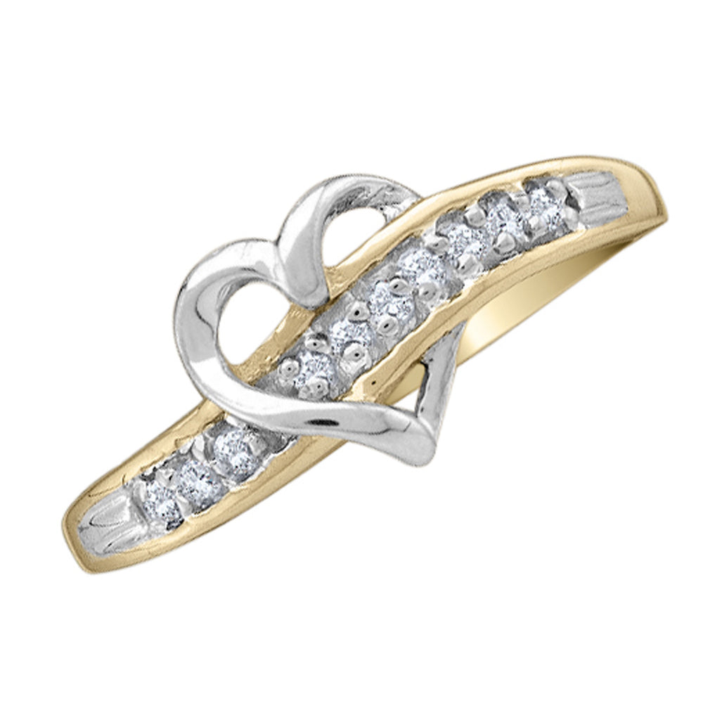 Accent Diamond Heart Promise Ring in 10K White and Yellow Gold Image 2