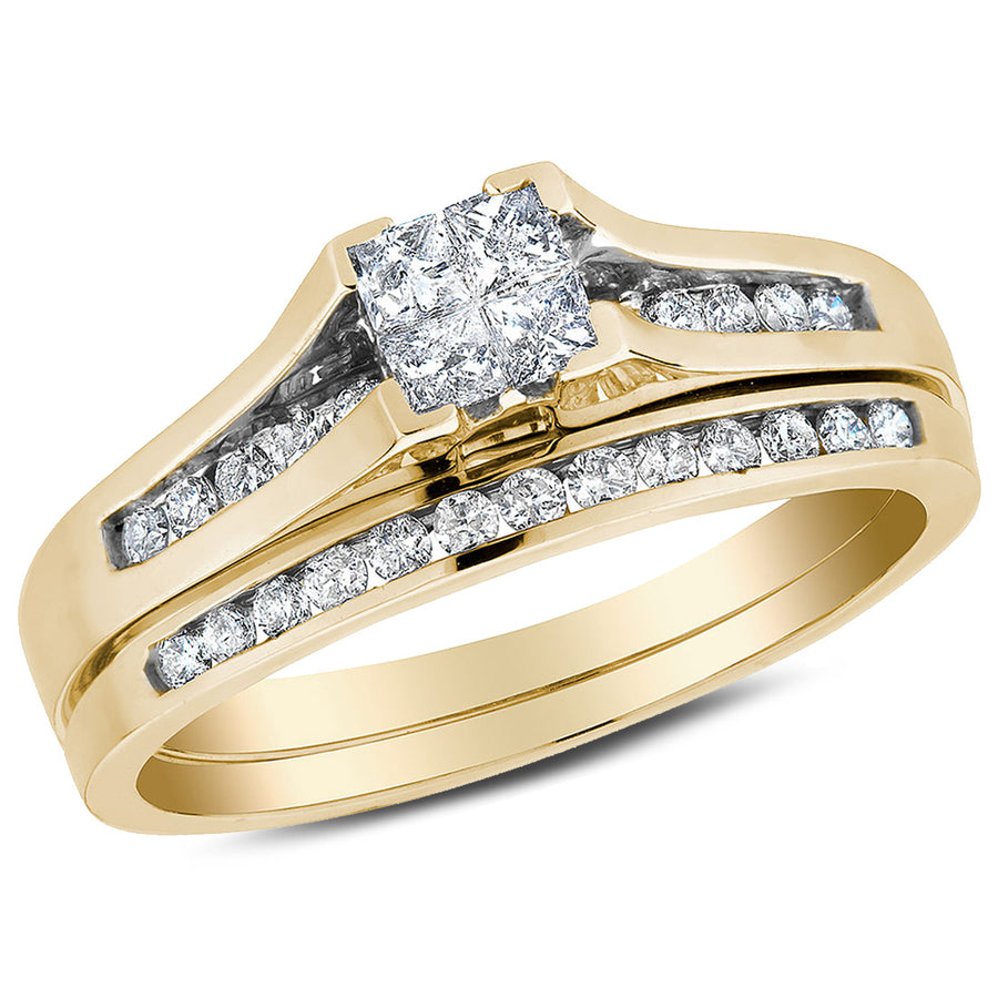 1/2 Carat (ctw I-JI2-I3 ) Princess Cut Diamond Engagement Ring and Wedding Band Set in 10K Yellow Gold Image 1