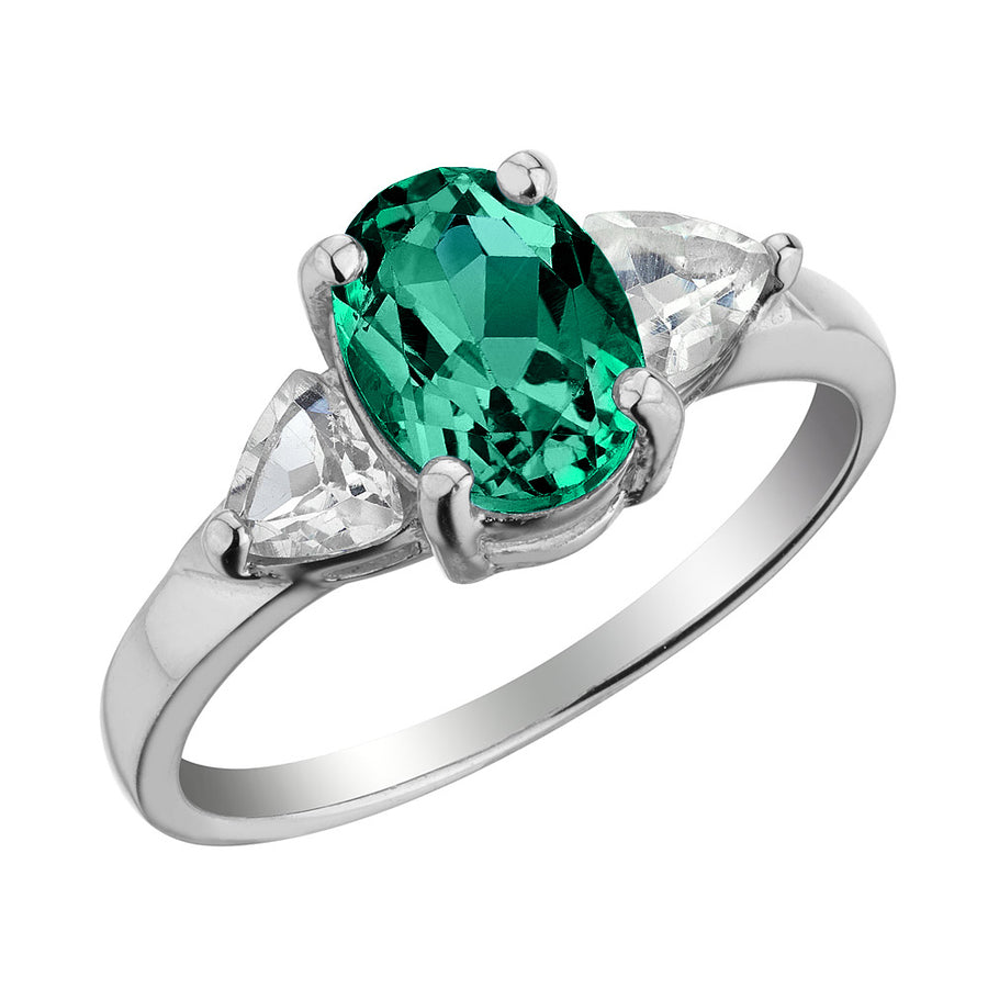 Sterling Silver Lab-Created Emerald and White Topaz Ring Image 1