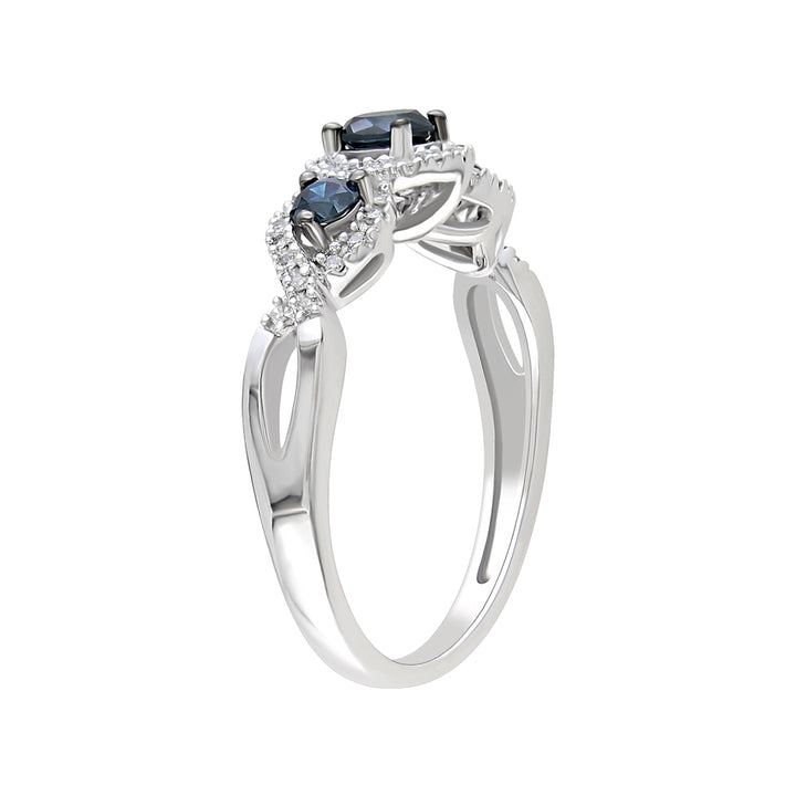 1/2 Carat (ctw) Blue and White Diamond Three-Stone Infinity Ring 14k White Gold Image 3