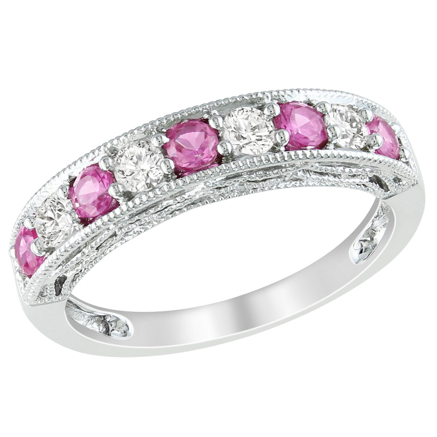 1.25 Carat (ctw) Lab-Created Pink Sapphire and White Sapphire Ring in Sterling Silver Image 1