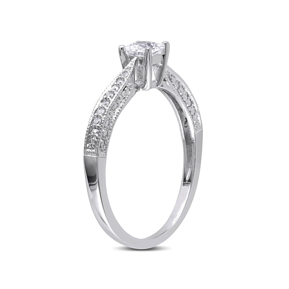 Lab-Created White Sapphire 1/4 Carat (ctw) Princess Cut Engagement Ring with Diamonds in Sterling Silver Image 2
