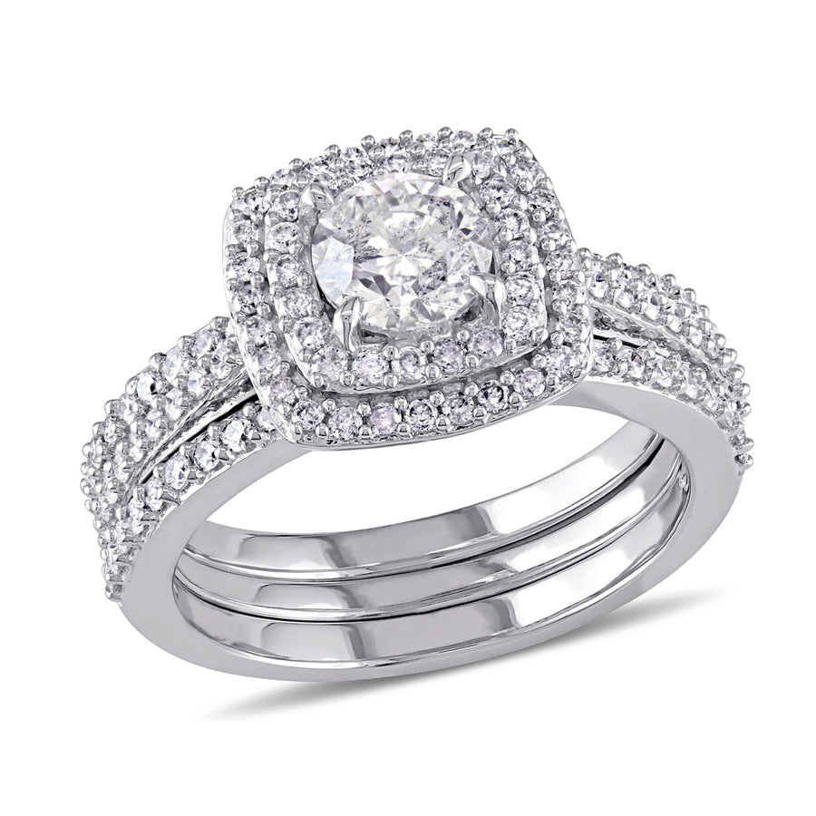1.50 Carat (ctw H-II2-I3) Diamond Engagement Ring and Wedding Band Set in 10K White Gold Image 1
