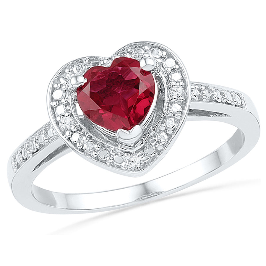 1.10 Carat (ctw) Lab Created Ruby Heart Ring in Sterling Silver Image 1