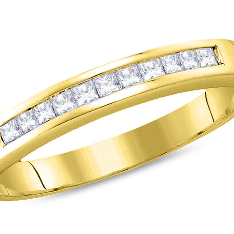 Ladies 14K Yellow Gold 1/4 Carat (ctw H-II1-I2) Princess Cut Diamond Wedding Anniversary Band Ring Image 1