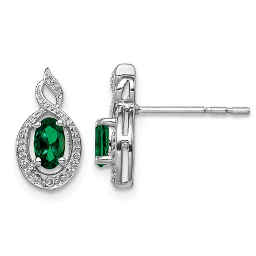 Lab-Created Green Emerald Post Earrings 2/5 Carat (ctw) in Sterling Silver Image 1