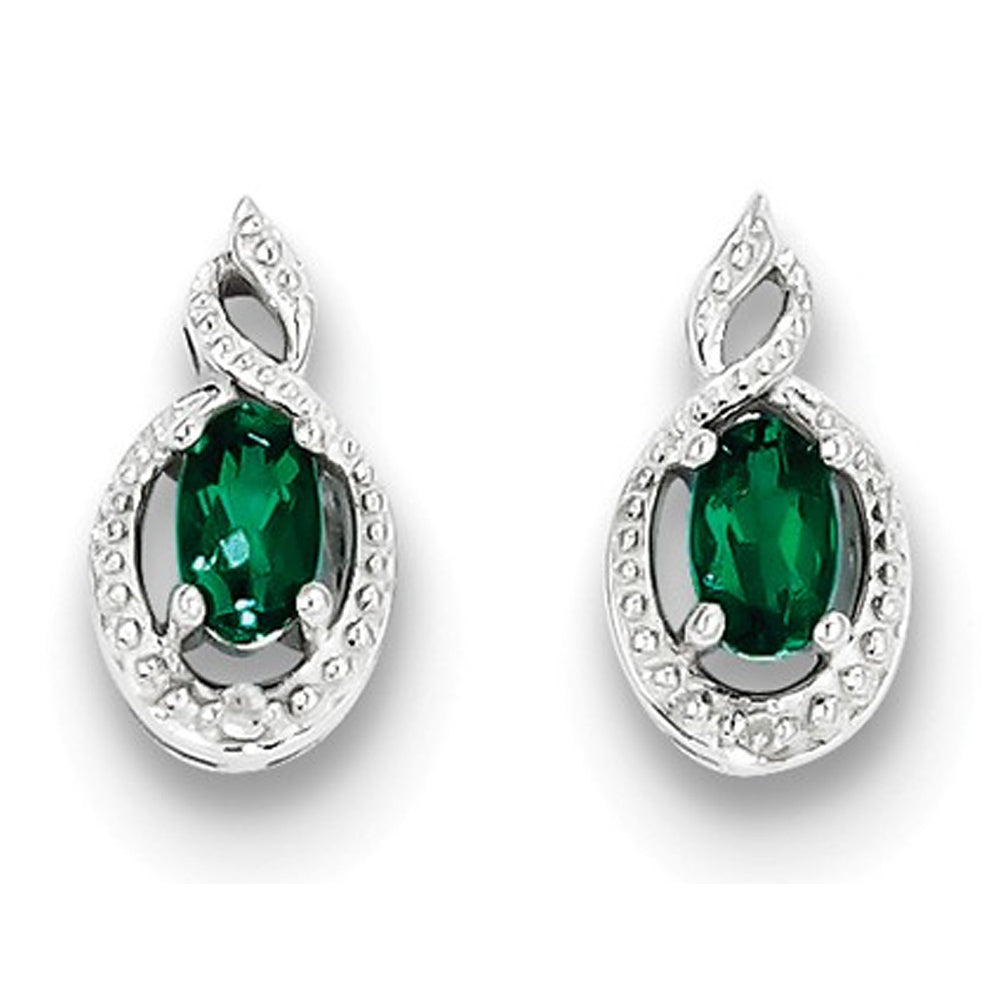 Lab-Created Green Emerald Post Earrings 2/5 Carat (ctw) in Sterling Silver Image 2