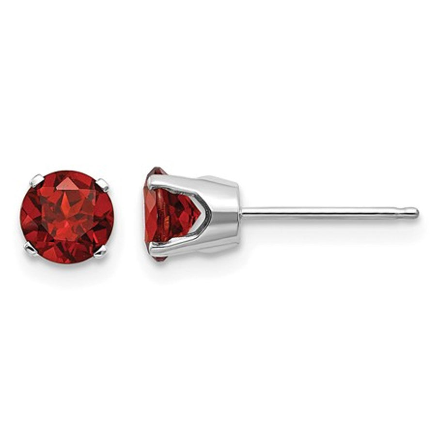 14K White Gold 5mm Solitaire Stud Natural Garnet Earrings 1.26 Carats (ctw) Image 1