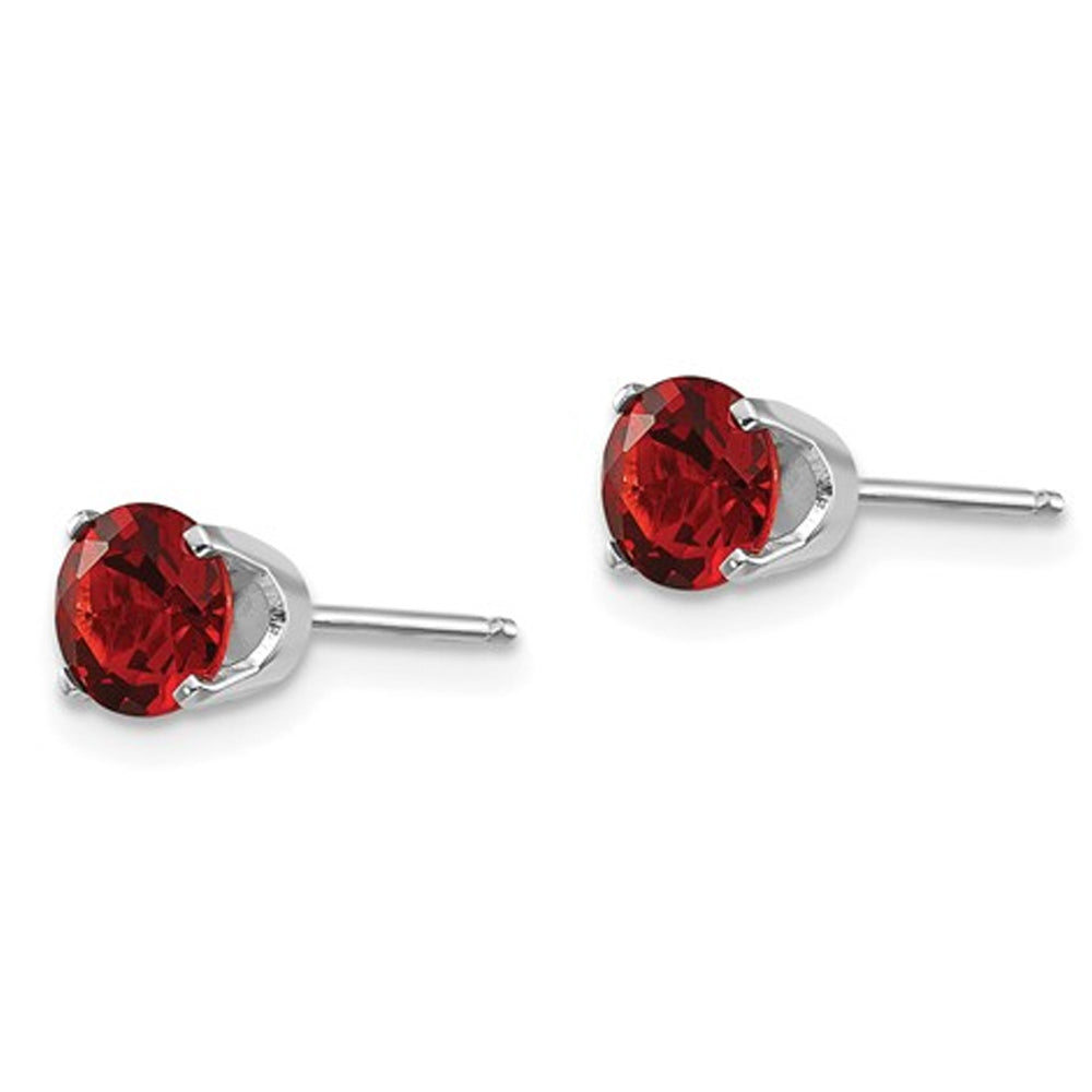 14K White Gold 5mm Solitaire Stud Natural Garnet Earrings 1.26 Carats (ctw) Image 3