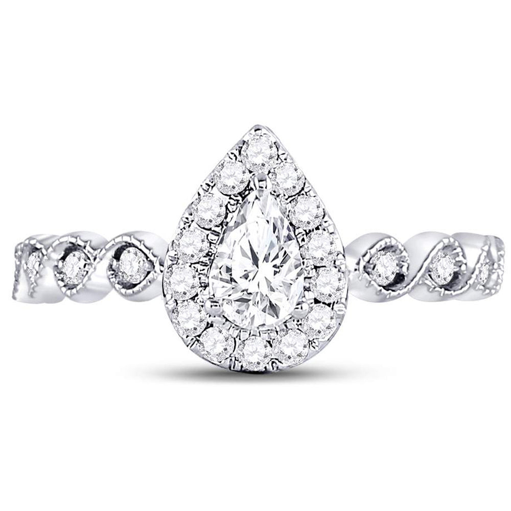 7/10 Carat (ctw G-HSI2-I1) Pear Drop Cut Diamond Engagement Ring in 14K White Gold Image 2