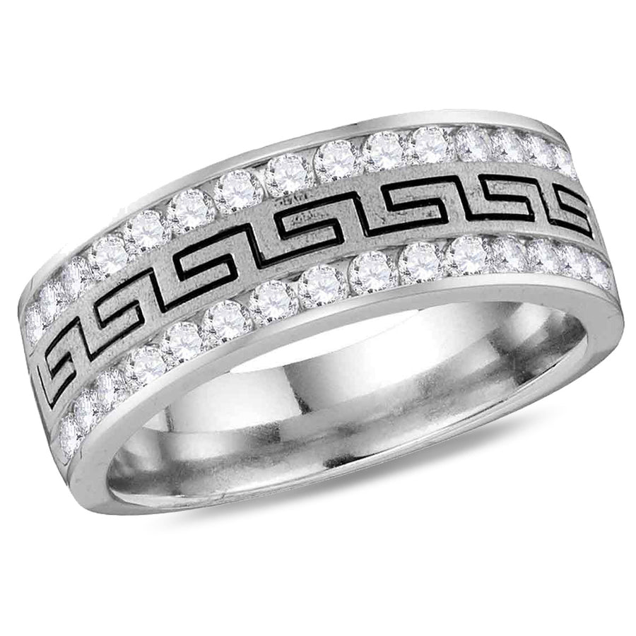 Mens 1/2 Carat (ctw H-II1) Diamond Greco Anniversary Wedding Band Ring in 14K White Gold Image 1
