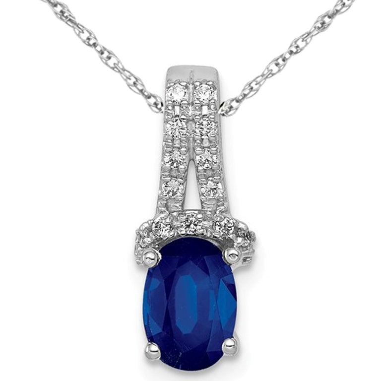 3/4 Carat Natural Blue Sapphire and Diamond Pendant Necklace in 14K White Gold with Chain Image 1
