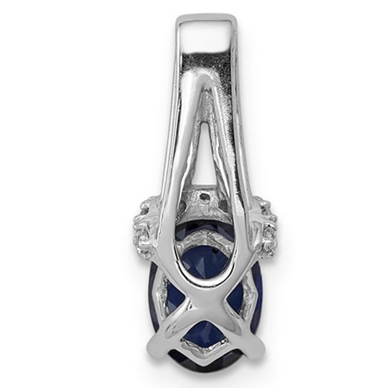 3/4 Carat Natural Blue Sapphire and Diamond Pendant Necklace in 14K White Gold with Chain Image 3