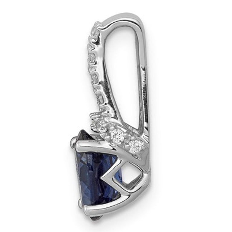 3/4 Carat Natural Blue Sapphire and Diamond Pendant Necklace in 14K White Gold with Chain Image 4