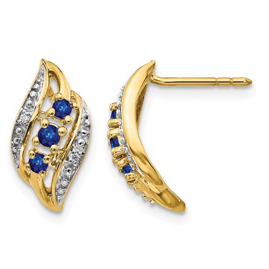 1/4 Carat (ctw) Blue Sapphire Button Earrings in 14K Yellow Gold Image 1