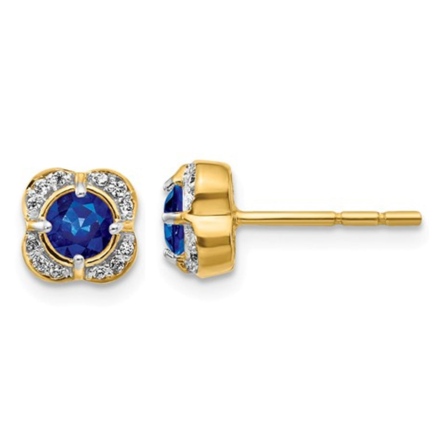 1/2 Carat (ctw) Blue Sapphire Post Earrings in 14K Yellow Gold Image 1