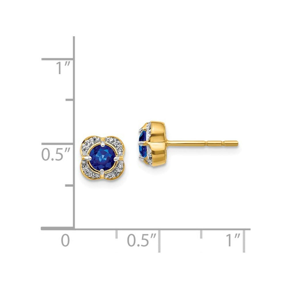 1/2 Carat (ctw) Blue Sapphire Post Earrings in 14K Yellow Gold Image 2