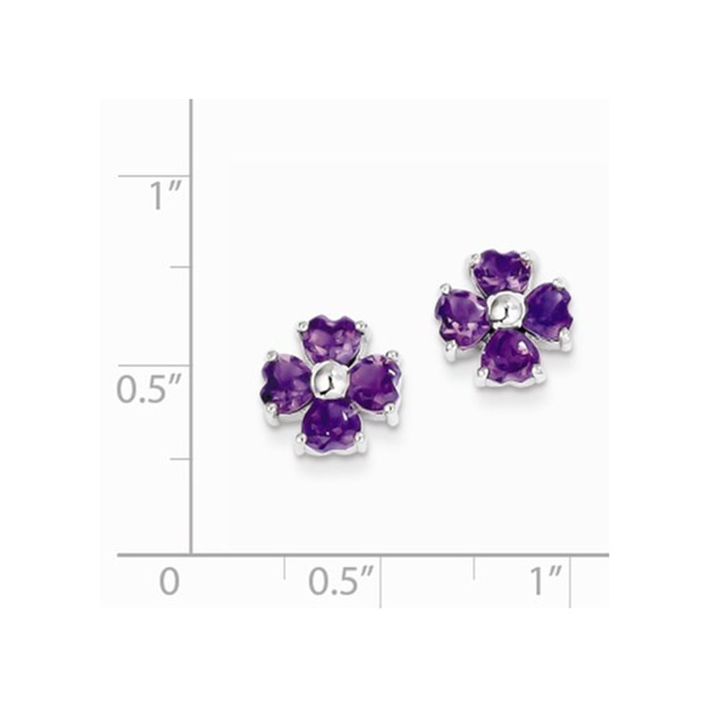 1.70 Carat (ctw) Amethyst Flower Earrings in Sterling Silver Image 2