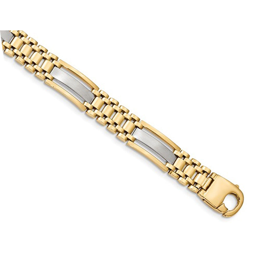 Mens Two Tone 14K White and Yellow Gold Link Bracelet in Polished 14K Yellow Gold (8.75 Inches) Image 1