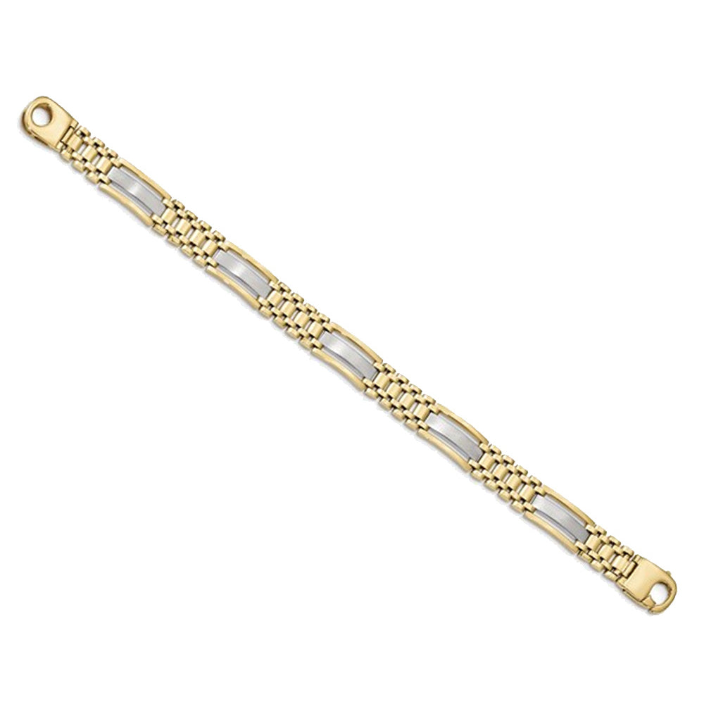 Mens Two Tone 14K White and Yellow Gold Link Bracelet in Polished 14K Yellow Gold (8.75 Inches) Image 2