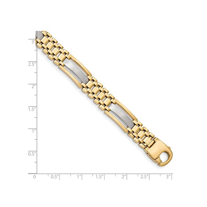 Mens Two Tone 14K White and Yellow Gold Link Bracelet in Polished 14K Yellow Gold (8.75 Inches) Image 3