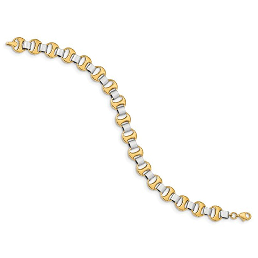 Two Tone 14K White and Yellow Gold Link Bracelet in Polished 14K Yellow Gold (7.50 Inches) Image 3
