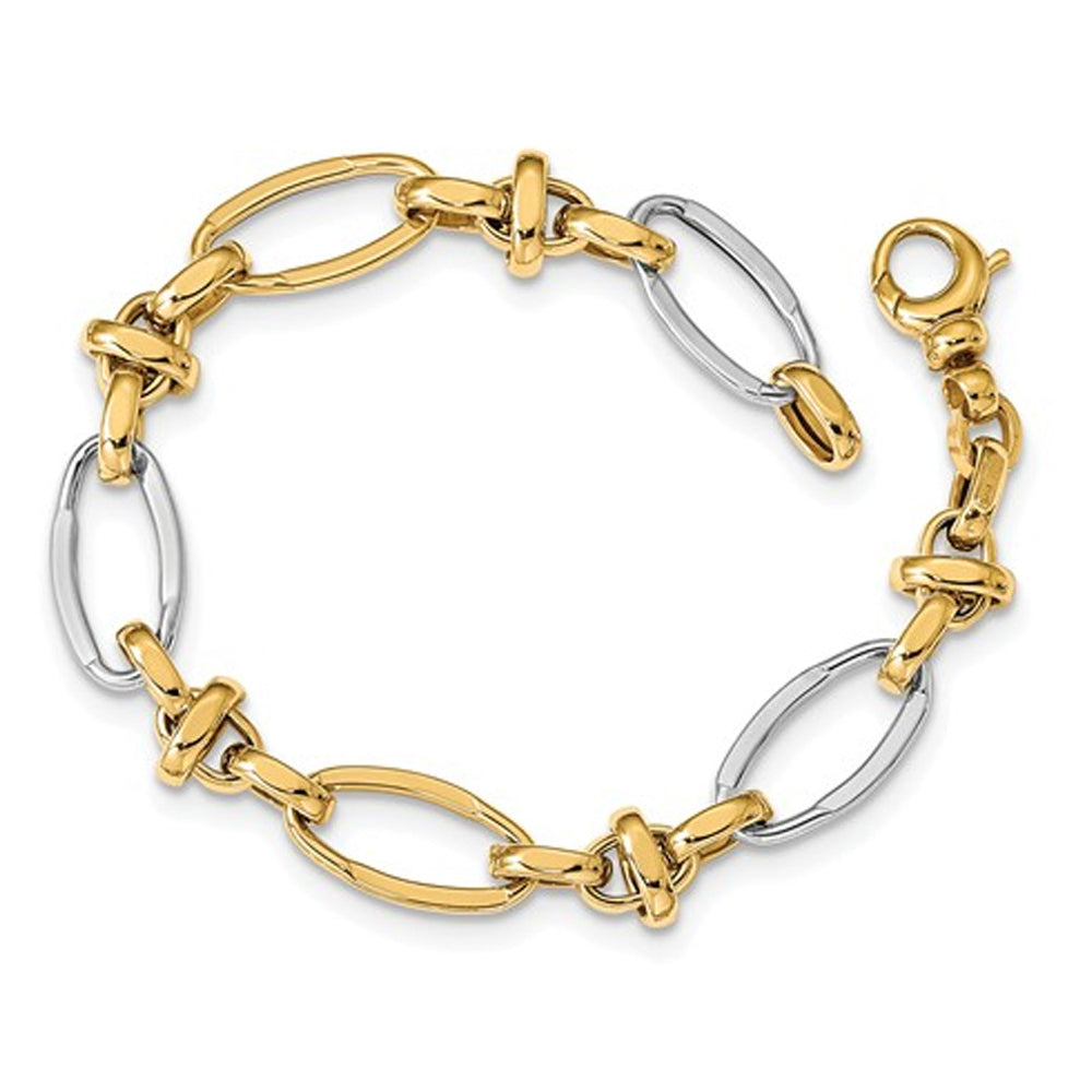 14K White and Yellow Gold Polished Link Bracelet (7.75 Inches) Image 2