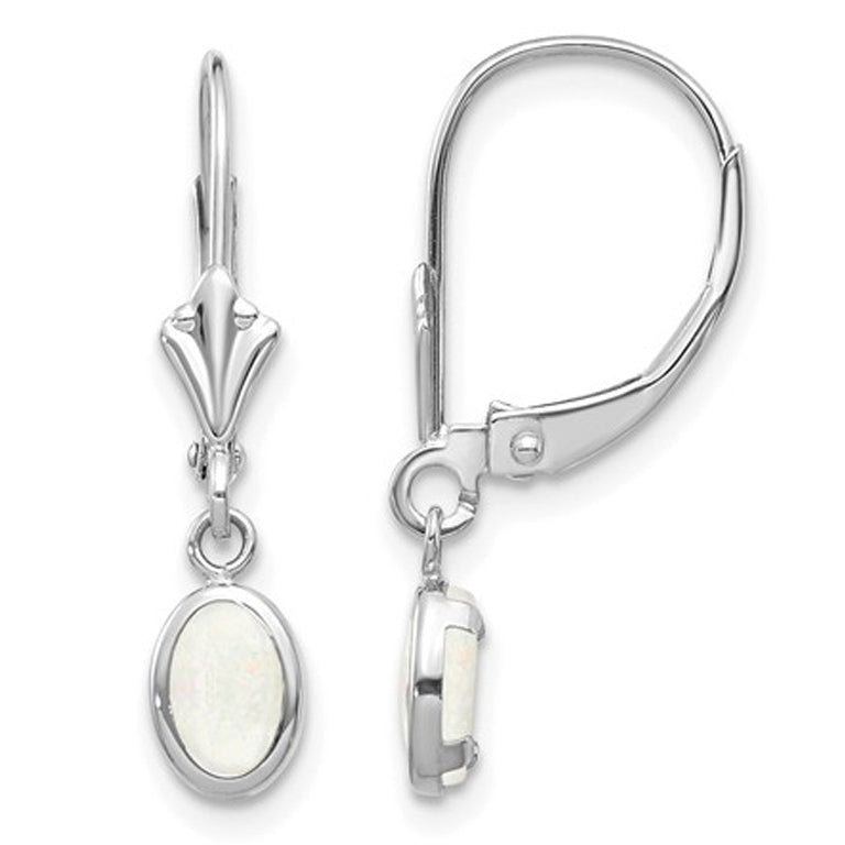 Opal Drop Dangle Earrings 3/5 Carat (ctw) in 14K White Gold Image 1