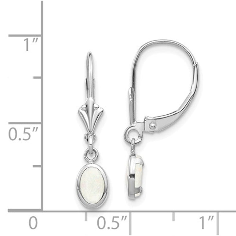 Opal Drop Dangle Earrings 3/5 Carat (ctw) in 14K White Gold Image 2