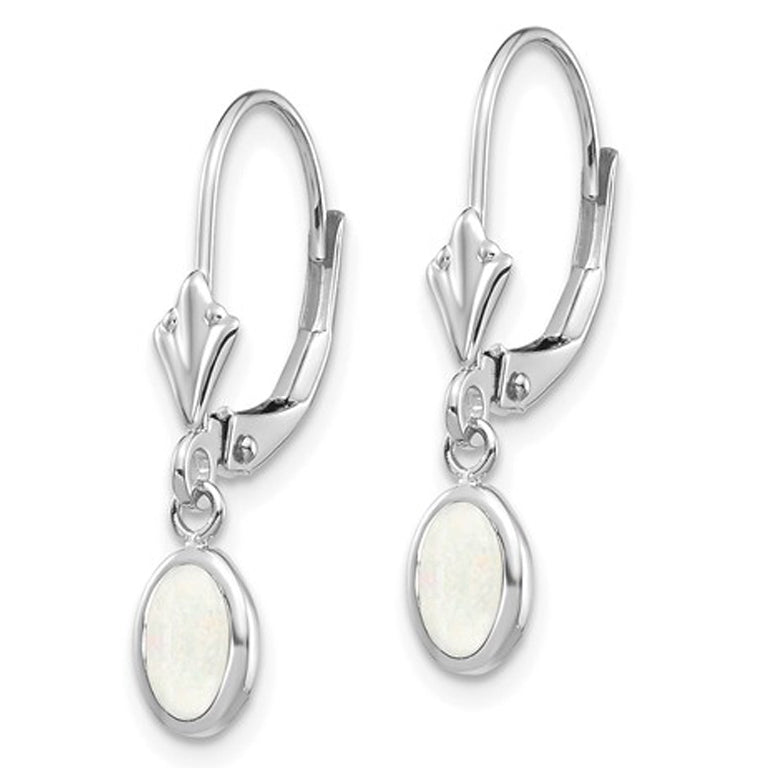 Opal Drop Dangle Earrings 3/5 Carat (ctw) in 14K White Gold Image 3
