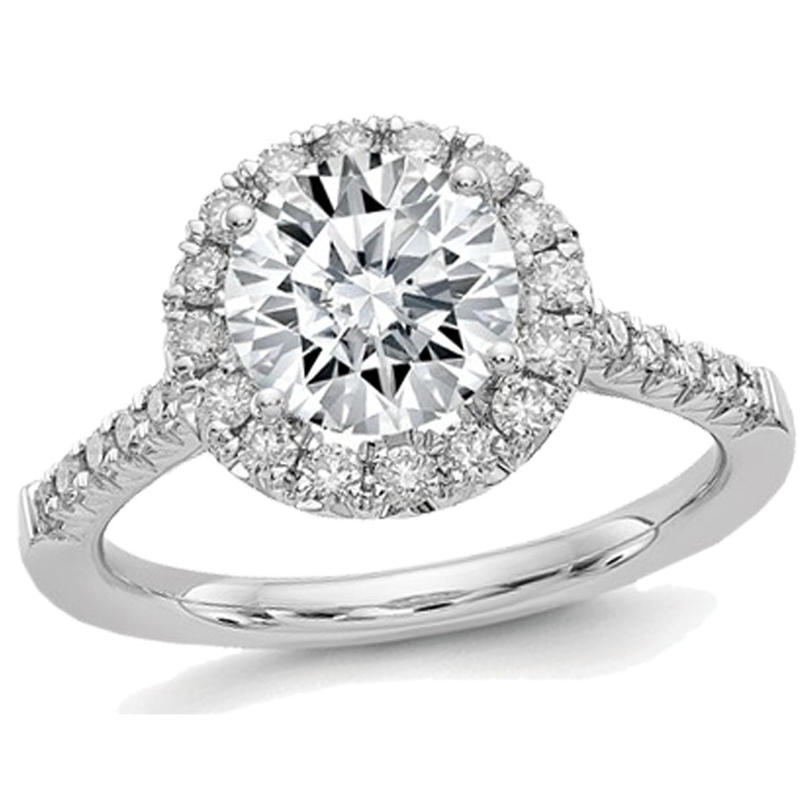 1.30 Carat (ctw) (1 1/3 Ct. Look) Round Cut Synthetic Moissanite Halo Engagement Ring in 14K White Gold Image 1