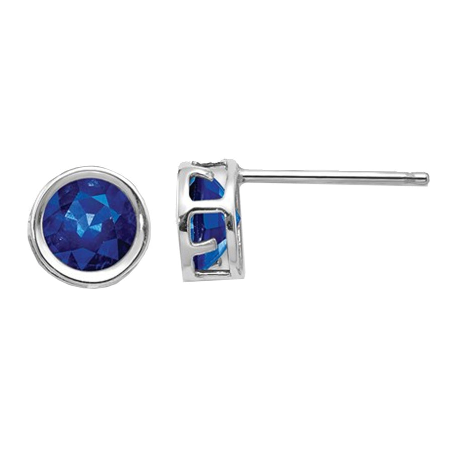 1.40 Carat (ctw) Natural Blue Sapphire Post Earrings 5mm in 14K White Gold Image 1