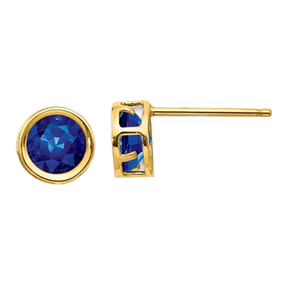 1.40 Carat (ctw) Natural Dark Blue Sapphire Post Earrings 5mm in 14K Yellow Gold Image 1