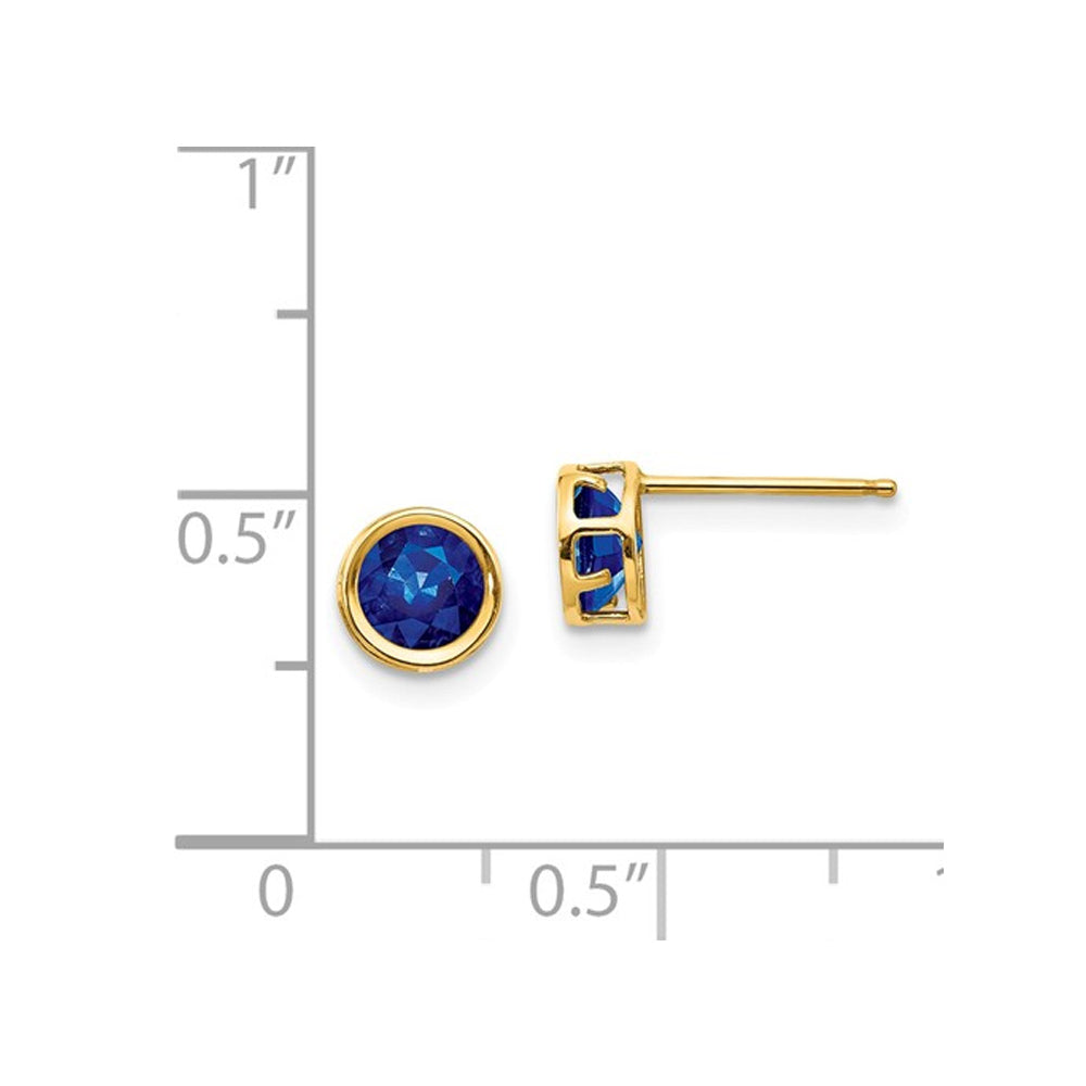 1.40 Carat (ctw) Natural Dark Blue Sapphire Post Earrings 5mm in 14K Yellow Gold Image 2