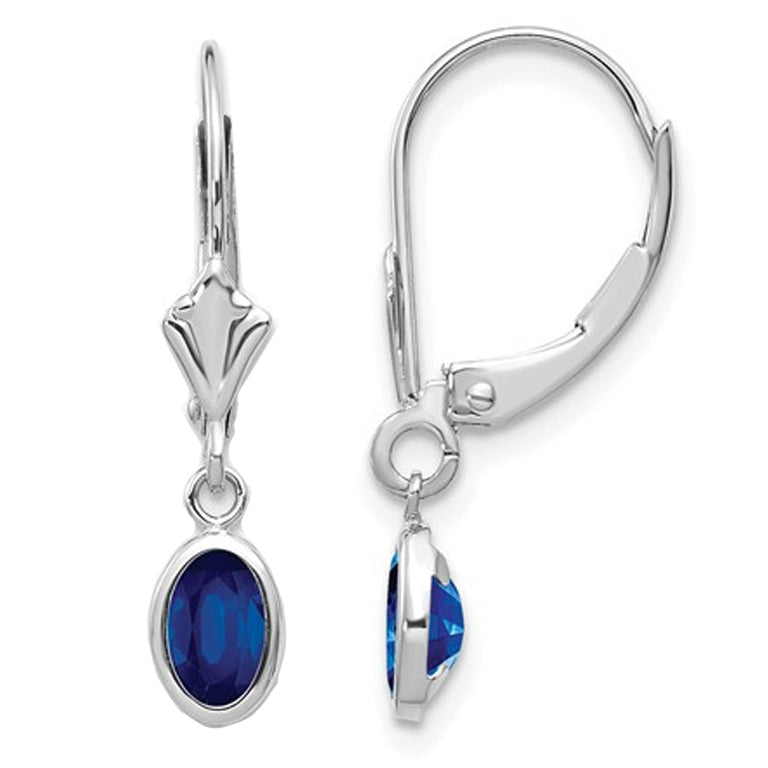 1.30 Carat (ctw) Blue Sapphire Dangle Earrings in 14K White Gold Image 1