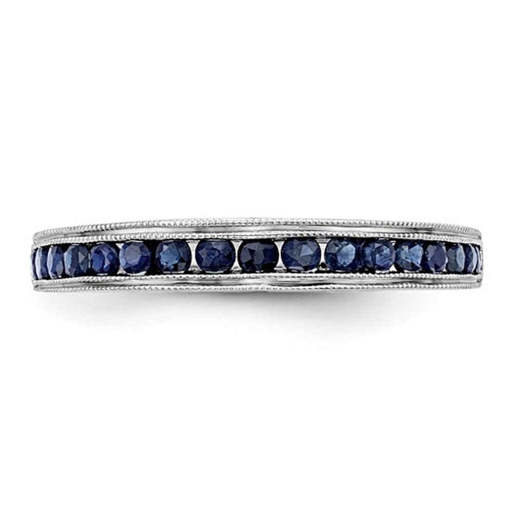 1/4 Carat (ctw) Natural Blue Sapphire Wedding Band Ring in 14K White Gold (SIZE 7) Image 4