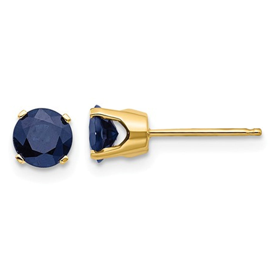 1.40 Carat (ctw) Natural Blue Sapphire Post Earrings 5mm in 14K Yellow Gold Image 1