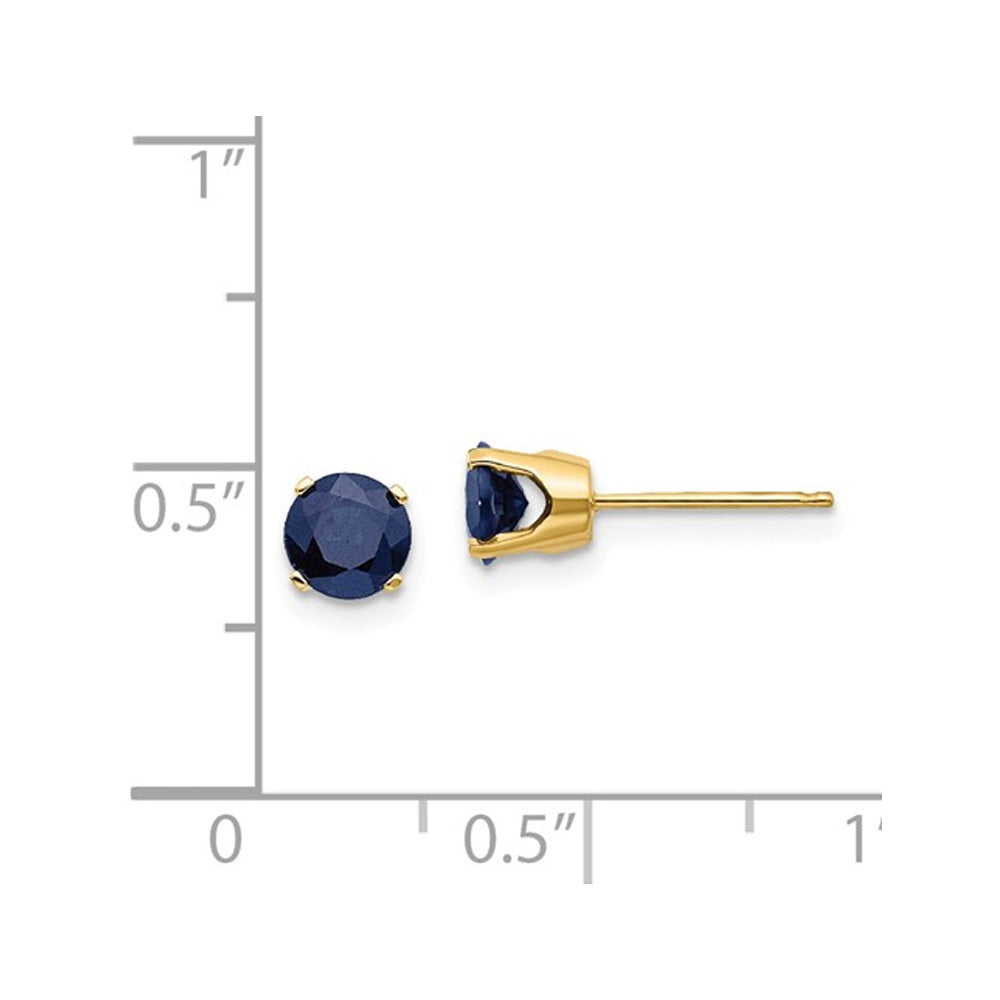 1.40 Carat (ctw) Natural Blue Sapphire Post Earrings 5mm in 14K Yellow Gold Image 2