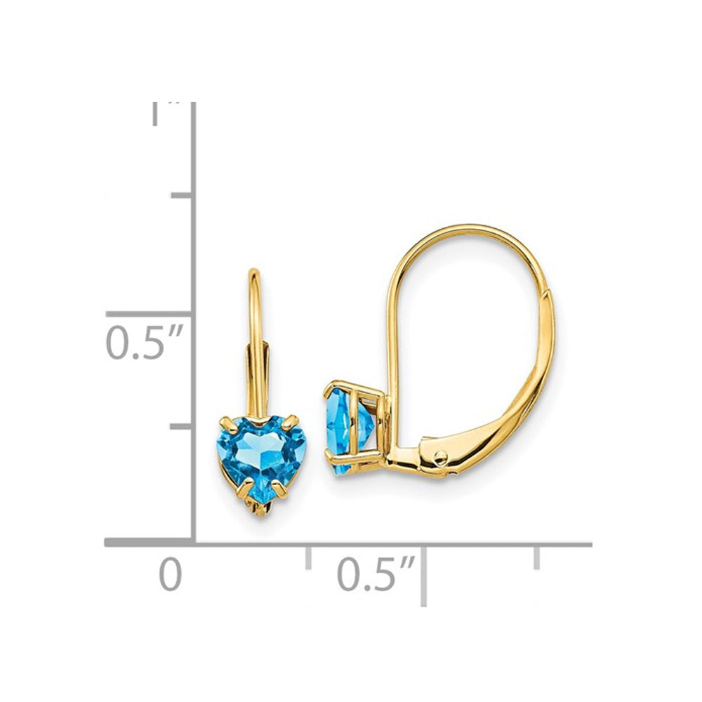 1.00 Carat (ctw) Natural Blue Topaz Leverback Heart Earrings in 14K Yellow Gold Image 2
