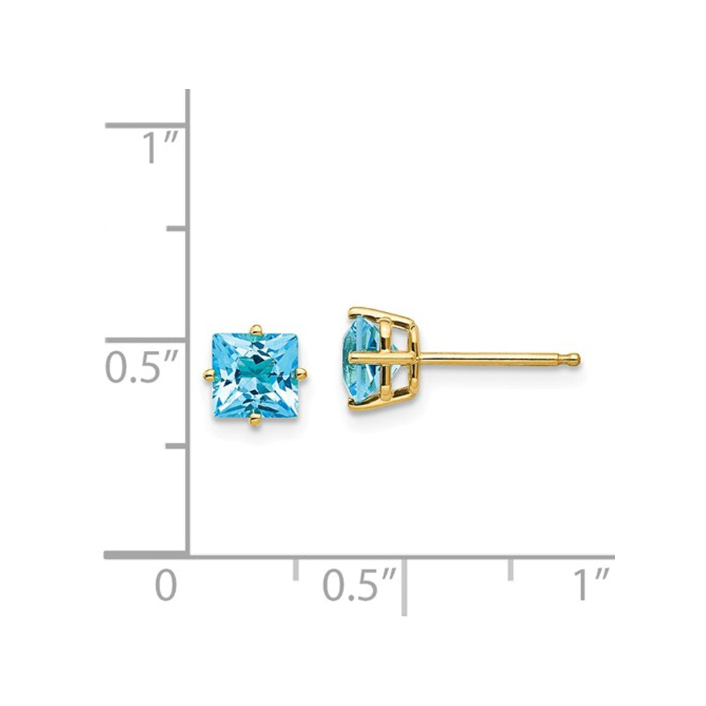 1.40 Carat (ctw) Natural Princess Cut Blue Topaz Stud Earrings in 14K Yellow Gold Image 2