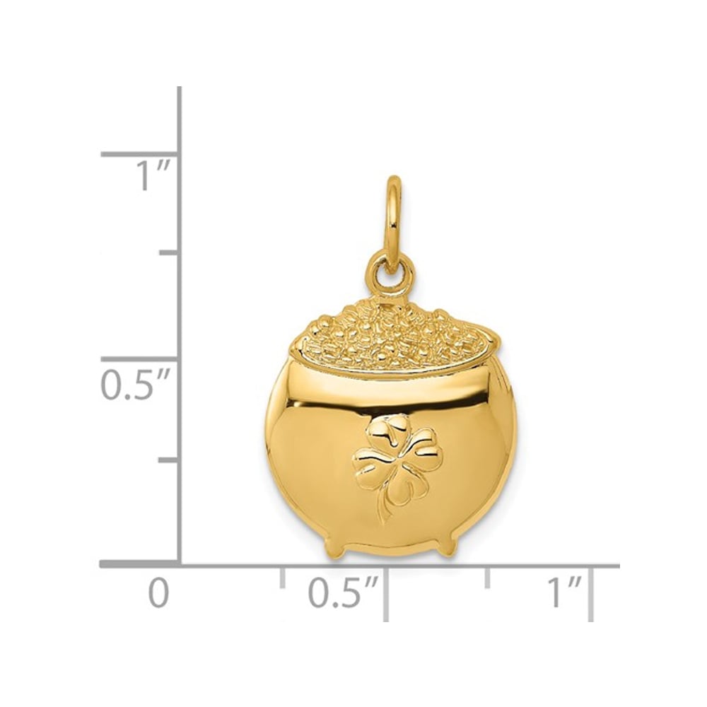 14K Yellow Gold Pot of Gold Charm Pendant Necklace with Chain Image 2